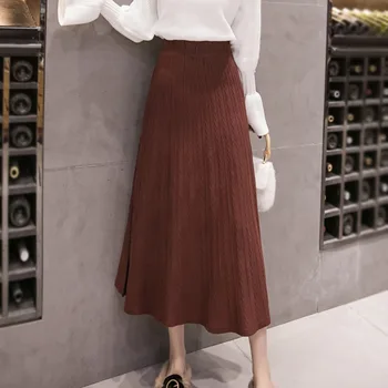 

Simple Casual Solid Color Women Knit A-line Skirt Fashion All-match High Waist Solid Color Skirts