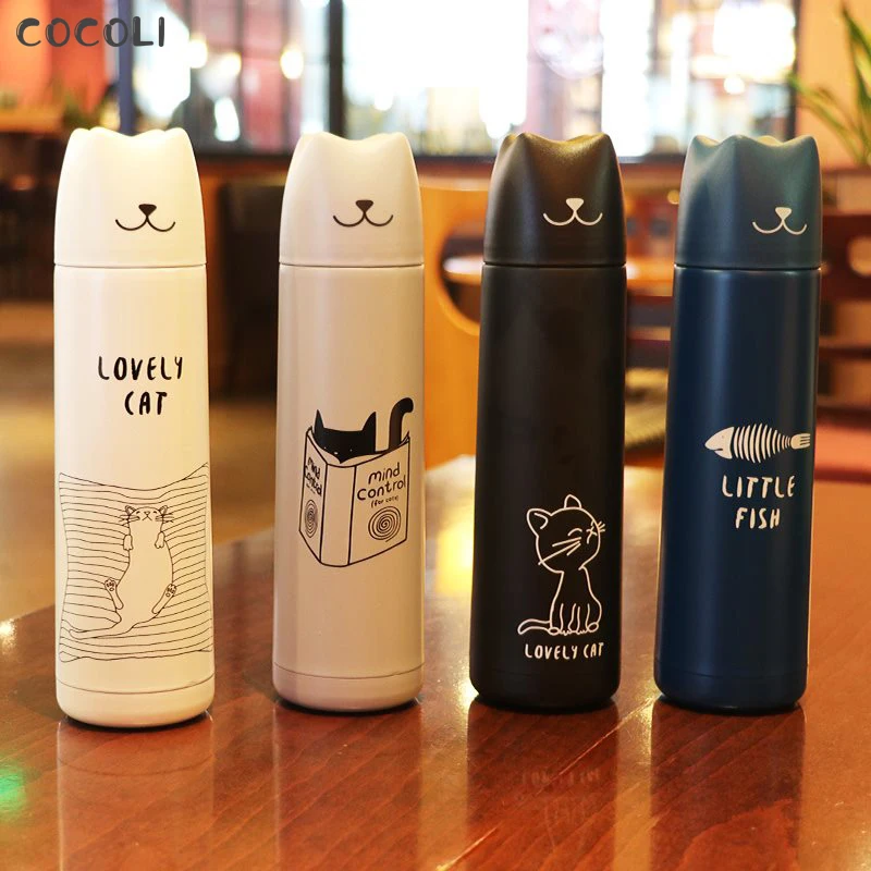 

500ml Cute Cat Thermos Cup VacuumThermal Mug Flasks Thermos Lovers Thermos Stainless Steel Coffee Bottle Drink Travel Bottle