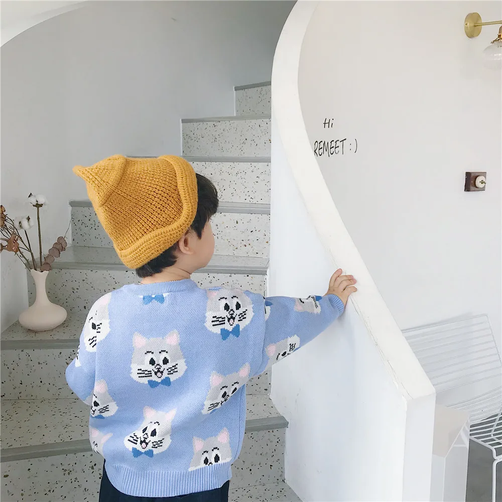 Tonytaobaby/осенне-зимняя одежда; Новая детская одежда; хлопковый свитер с рисунком кота; Рождественский свитер; свитер для мальчиков и девочек