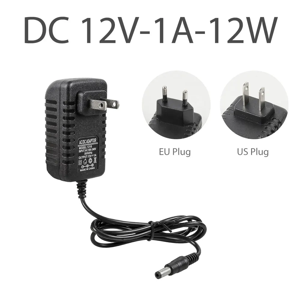 1A 12W Power Adapter Charger Transformer DC12V 1A 2A 5A 12W 24W 60W AC110-240V US EU Plug For LED Strip Light Cabinet Lighting - Color: 1A 12W