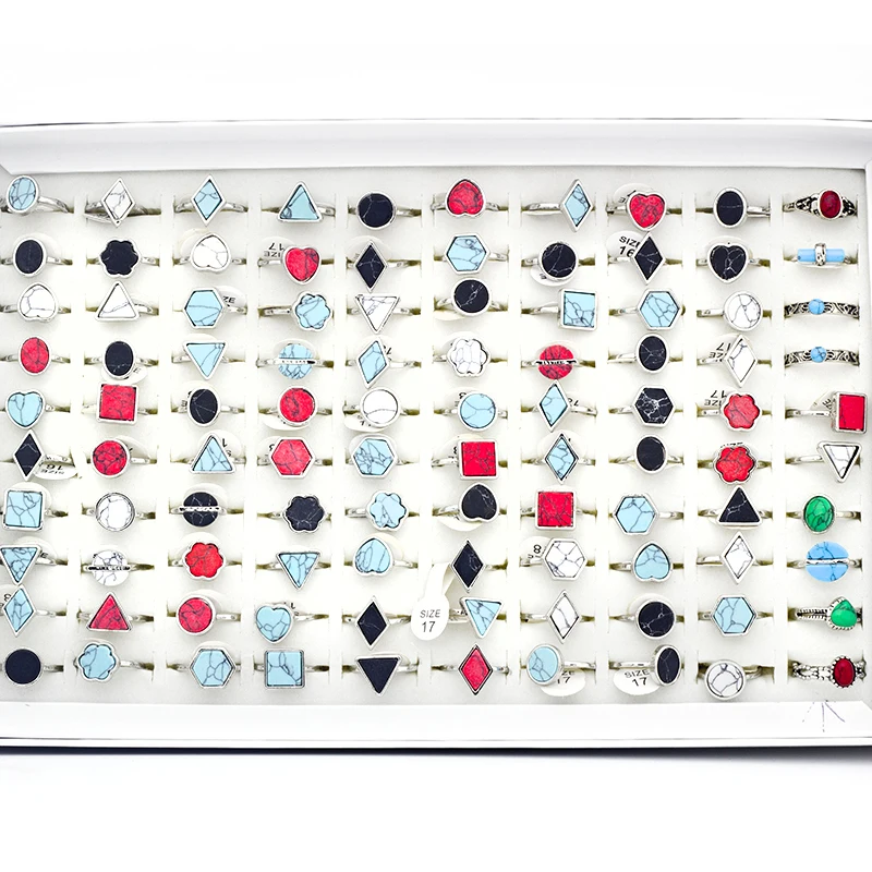 20 Pcs/Lot New Geometric Shape Mix Natural Stone Rings Women's Ring Fashion Jewelry Bague