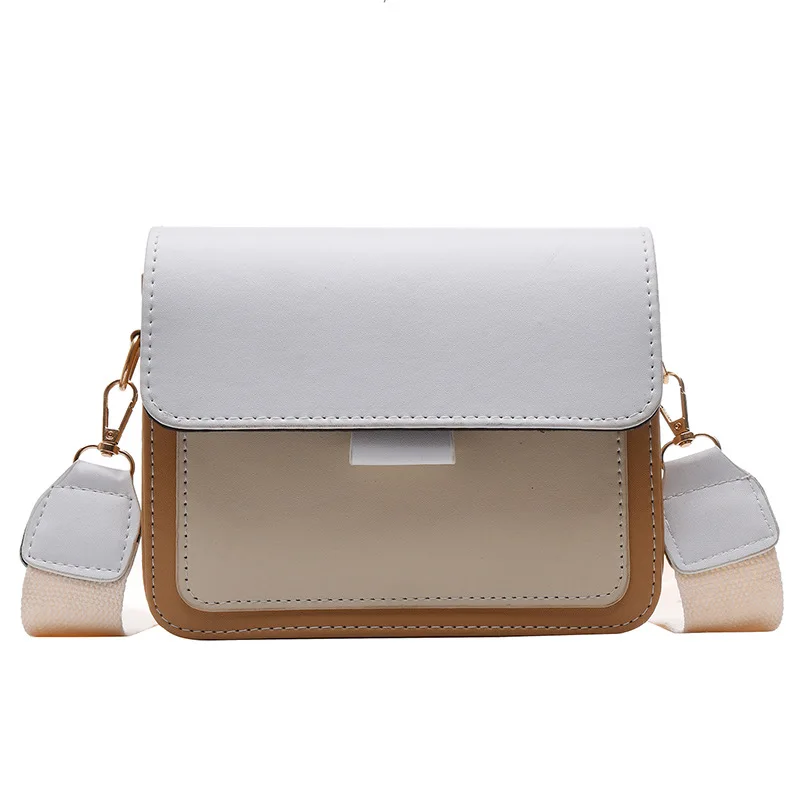 Белый Женская кожаная сумка через плечо контрастного цвета, женская сумка через плечо с широким ремешком и металлической цепочкой, женские сумки через плечо - Цвет: Белый
