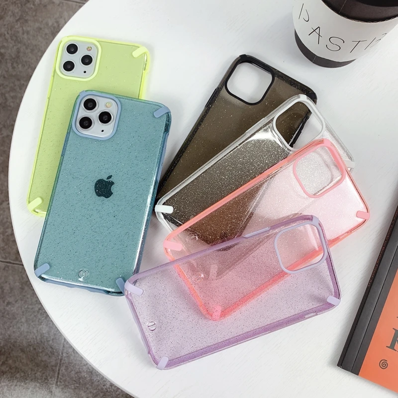 For iPhone X XR XS 11 Pro Max 7 8 6s 6 Plus Neon Color Sparkle Glitter Sequins Shockproof Transparent Hard Plastic PC Case Cover | Мобильные