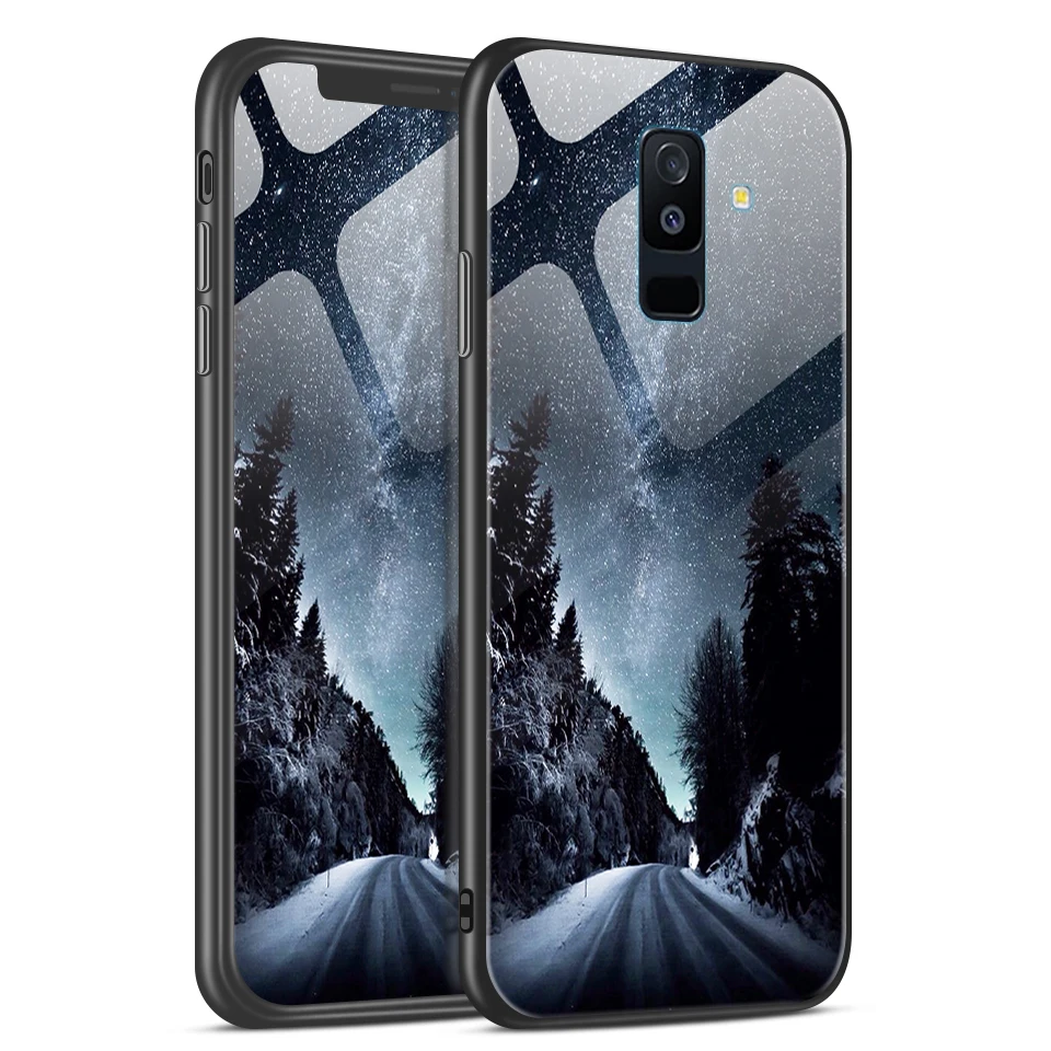 Для samsung Galaxy A6+ A8+ звездный узор из закаленного стекла жесткий чехол для Galaxy A6 A8 Plus полная защита ударопрочный корпус - Цвет: H148