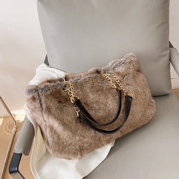 

Elegant Women's Large Capacity Bag 2020 New Fashion Furry Single-shoulder Bag Internet Celebrity Hand-carrying Tote Bag VELOUR