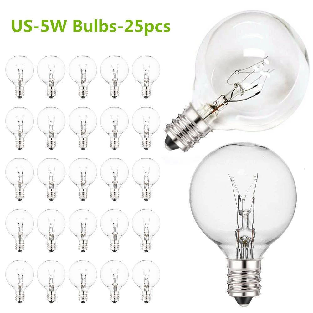 US-5W Bulbs-25pcs Binval 25/50/100 прозрачный Глобус патио строка светильник s G40 лампы обработки строка светильник UL для наружного и внутреннего вечерние свадебные сад - Испускаемый цвет: US-5W Bulbs-25pcs