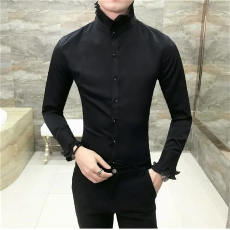 С кружевным воротником; рубашка-смокинг; уникальный дизайн; Винтаж WeddingShirt с длинным рукавом, Облегающая рубашка в готическом стиле Для мужчин Chemise Homme Camicia Uomo - Цвет: 2