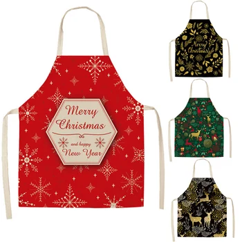 

Santa Claus Red Green Black Adult Apron Merry Christmas Kid Gifts Cotton Linen Bib Kitchen Cooking Accessory Home Cleaning