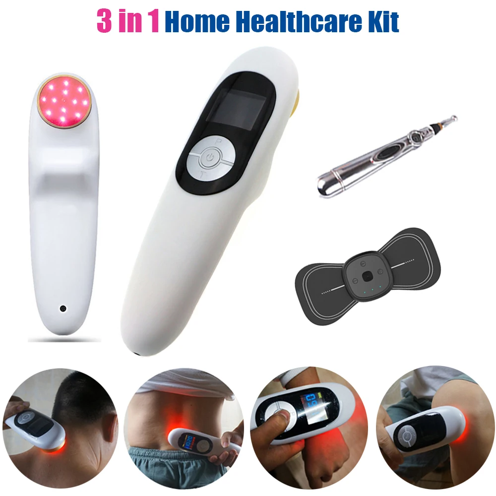 LASTEK 3 in 1 Home Medical Kit 650/808nm Handheld Pain Relief Laser Therapy Device + Acupuncture Pen + Cervical Massage Stickers