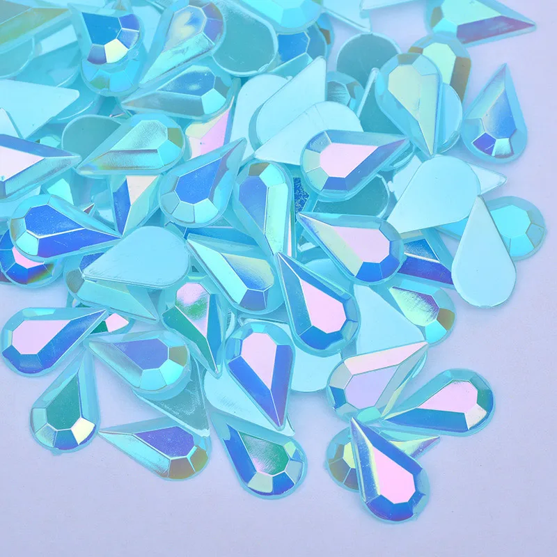 Blue AB JUNAO 5*8 мм 8*13 мм Aqua Blue AB Drop Кристалл Стразы аппликация с плоской задней частью камни акриловые камни для одежды Ювелирные изделия ремесла - Цвет: Blue AB