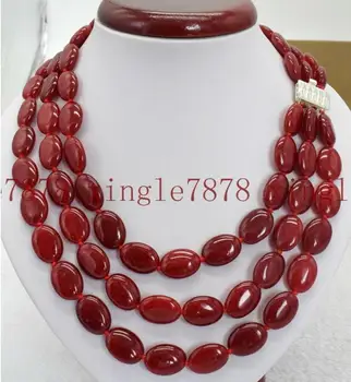 

Fashion jewelry Free Shipping New 3 Row 13x18mm Oval Red Ruby Gemstone Beads Necklace 17-19''
