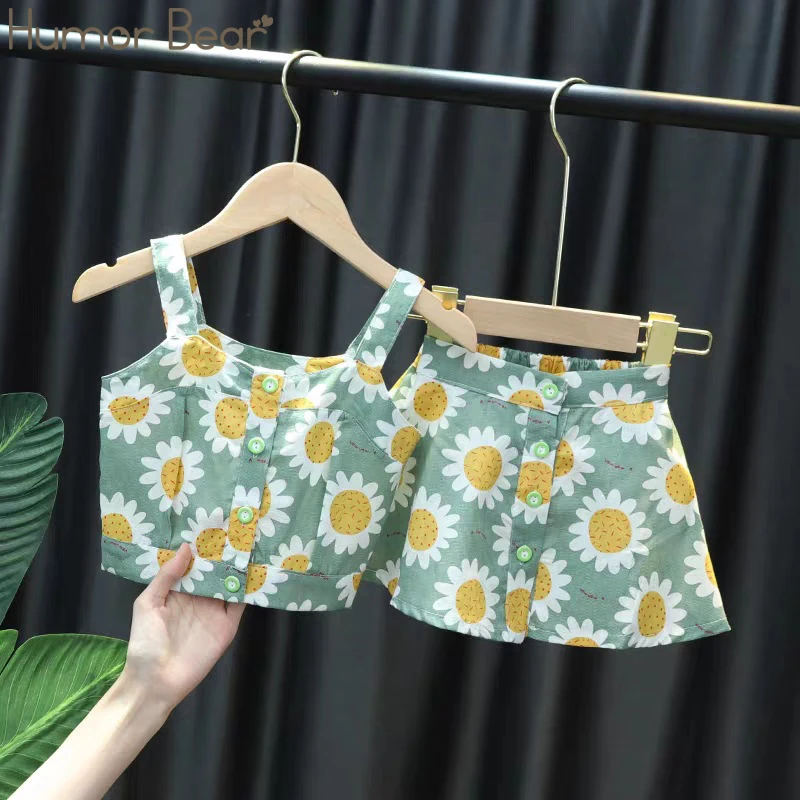 Humor Bear-ensemble vêtements d'été pour bébés filles | Ensemble vêtements pour enfants, nouveaux vêtements à fleurs, hauts + jupe, 2 pièces, à la mode, nouvelle collection 2020