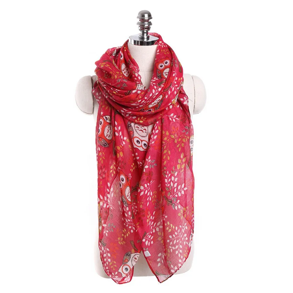Новинка, осенне-зимний женский кружевной длинный теплый шарф с принтом совы, шаль, модные дамские шарфы, аксессуары#1007