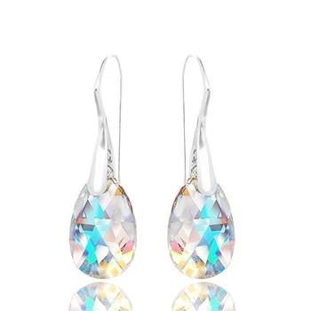 Women Fashion Charm Crystals  Blue Aurora Borealis Adorned Water Drop Dangle Earrings Birthday Party Wedding Jewelry Gift