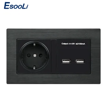 

Esooli Stainless Steel Panel Dual USB Wall Charger Adapter Charging 2100ma Wall Charger Adapter French Plug Socket Power Outlet