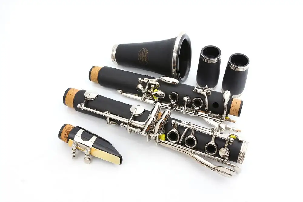 YInfente Professional Clarinet Ebonite Body Nickel Plated Bb Key 17 key Two Barrels