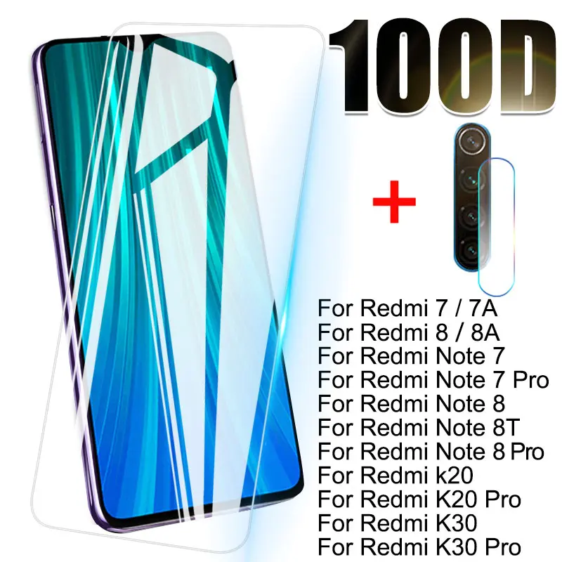 2 в 1 Объектив камеры Закаленное стекло для редми нот 8 7 про 8T Защитная пленка