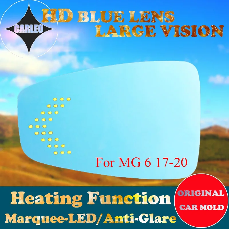 

1 Pair Car Side View Mirror Lens for MG MG6 2017-2020 Blue Glass HD Large view With Heating Blind Spot Warning Marquee LED