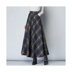 2021NEW Mom High Waist Woolen plaid Skirts 2021 Autumn Winter Women's Plus Size Wool Maxi Skirts Female Fashion Casual Long