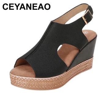 

CEYANEAOWomen Olivia Espadrille Wedge Sandals Breathable PeepToe High Heel Platform Sandals Ladies Summer Shoes Zapatos De Mujer