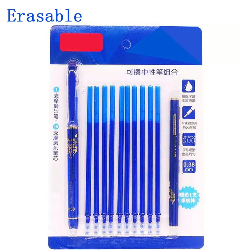 DELVTCH 0.5mm Erasable Gel Pen Suit Blue Ink Magic Erasable Refill and