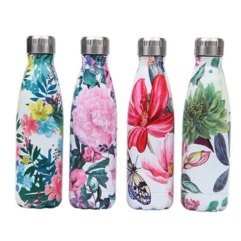 

Custom Logo Floral BPA Free Water Bottle Stainless Steel Thermos Flask Gym Sport Drink Bottle Cup Insulated Cold Shaker Mug Gift