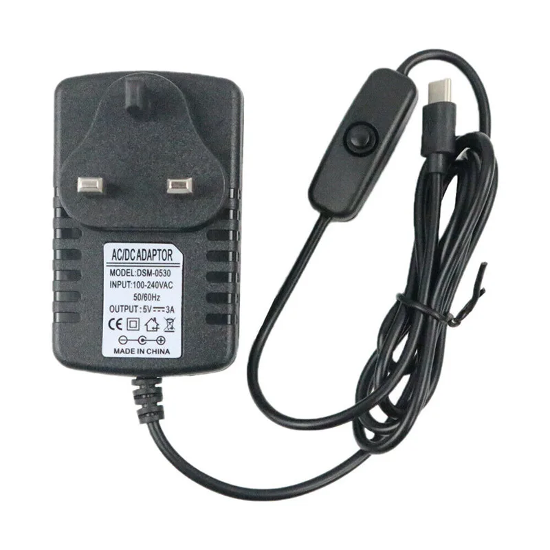

Power Supply Adapter Switch Type-C 5V 3A US/EU/UK/AU Plug for Raspberry Pi 4B Wide input voltage range