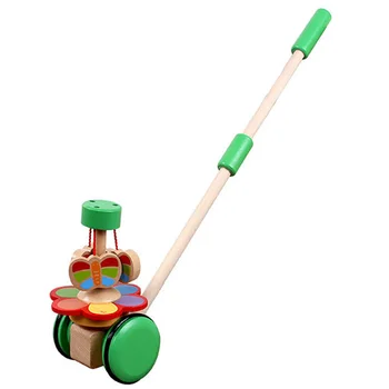 

Kids Wooden Toys Baby Walker Baby First Steps Car Toddler Trolley Single Rod Stroller Cartoon Animals Pushing Car Toy,Green