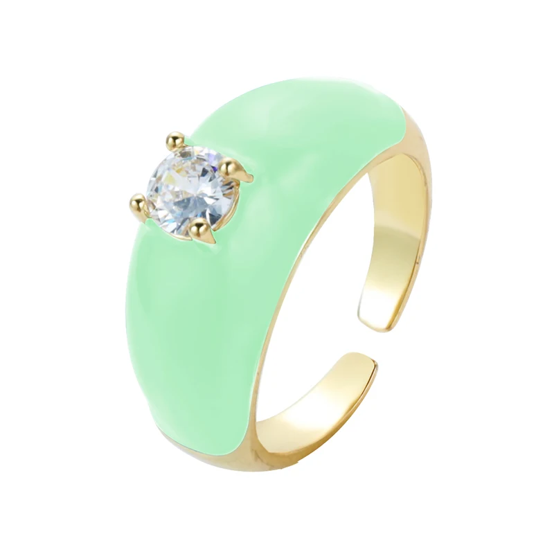 2021 INS Color Rainbow Fashion Rings For Women Finger Jewelry Clear CZ Colorful Neon Enamel Open Adjusted Dome Ring
