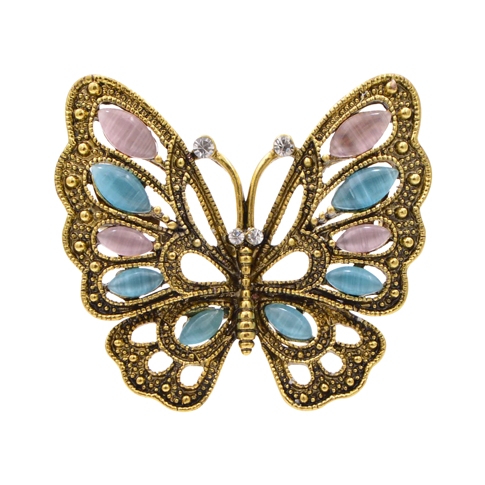gold Синди Сян(сочетание ароматов риса и орехов) Vintage Opal в виде бабочки из стразов для Для женщин элегантные модные зимние брошь пальто вечерние аксессуары Высокое качество Новинка - Окраска металла: gold