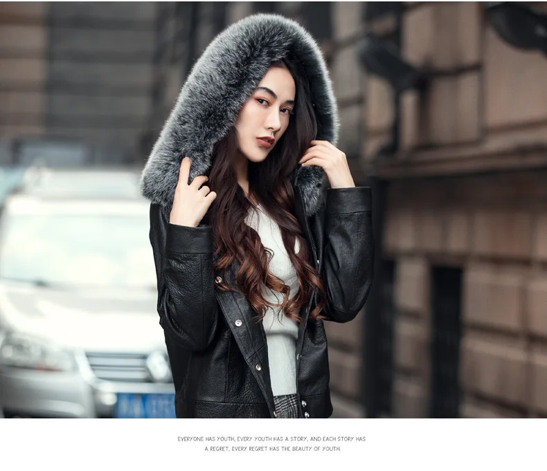 New Genuine Leather Down Jacket Women Short Korean Autumn Winter Sheepskin Coat Female Jacket Real Fox Fur Collar 910