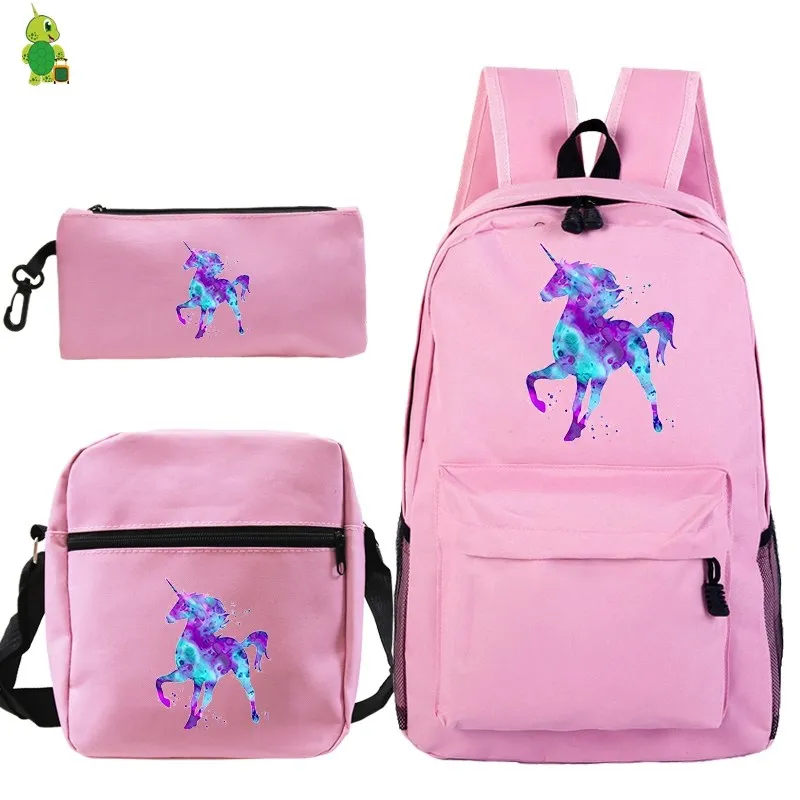 Mochila Единорог Рюкзак 3 шт./компл. школьные сумки для подростков мальчиков и девочек рюкзак средней школы Для женщин рюкзаки сумка пенал для ручек - Цвет: 3 pink backpack