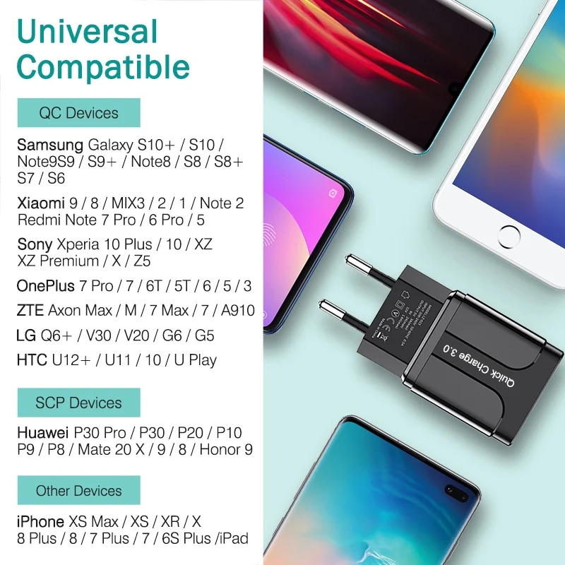 OREY 18 Вт быстрое зарядное устройство QC 3,0 USB зарядное устройство для iPhone X Xr Quick Charge 3,0 для samsung S10 Plus Xiaomi Mi 9 зарядное устройство для телефона