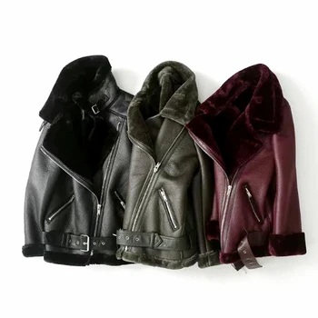 

Fur and fur tricolor thick jacket Synthetic leather zipper style simulated fur collar warm jacket Hairy gallbladder