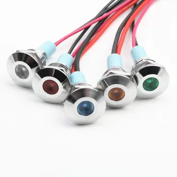 

1pcs 10mm Flat head LED Metal Indicator light 10mm waterproof Signal lamp 6V 12V 24V 220v with wire red yellow blue green white