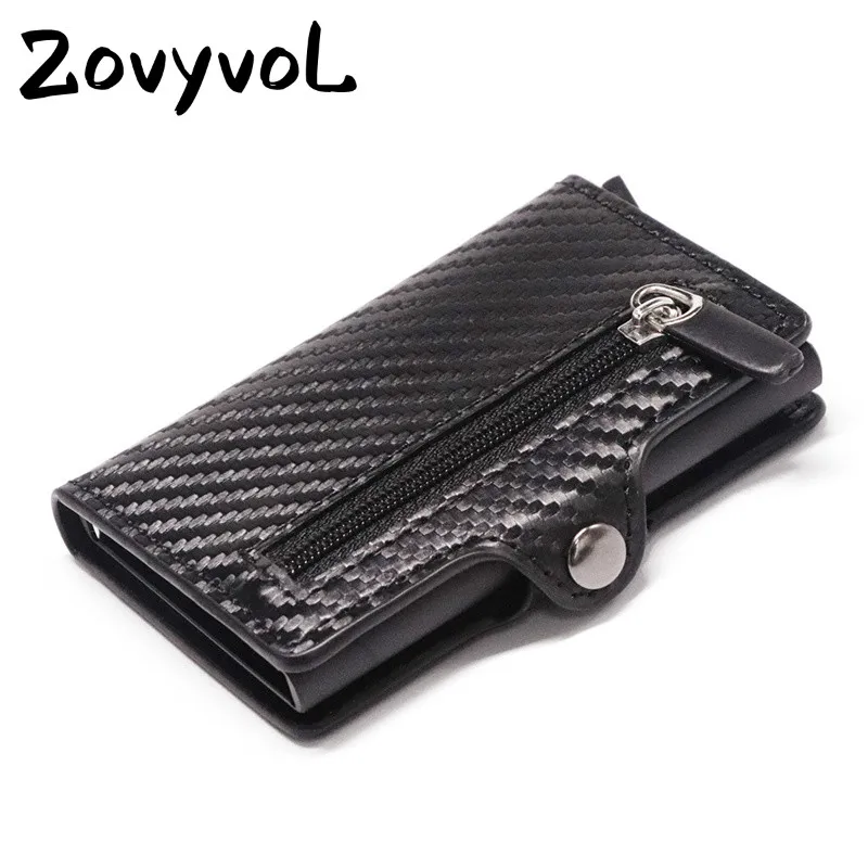 ZOVYVOL кошелек из углеродного волокна, мужской кошелек для карт, RFID Блокировка, мини кошелек, мужской держатель для карт, маленький кошелек на молнии для монет, Умный кошелек