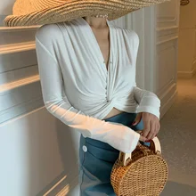 

Chic Knot Women Sweater Pullovers Deep V-Neck Knitted Fashion Crop Tops Retro Jumpers Skinny Slim Holiday Casual Spring Autumn