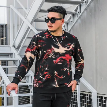 

Autumn New Plus Fat plus Size Length Sleeve T Shirt Male Round Neck Trend Sweater Fat Fat Man Loose Printing Backing Shirt
