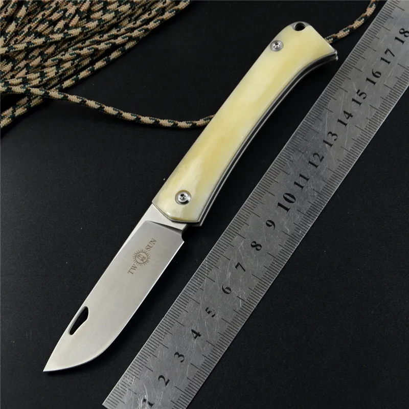 Карманный нож Twosun M390 с лезвием 2 68 дюйма титановая ручка для костей модель | Ножи -4000384361119