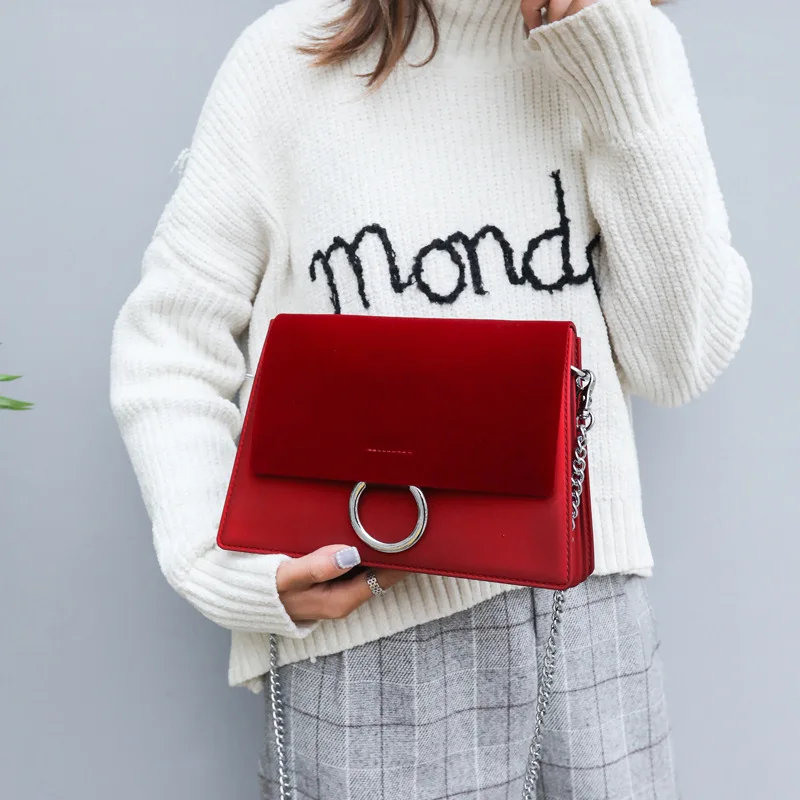 

Velvet Organ Square Sling Bag 2019 New Style Korean-style Shoulder Bag with Chain Matte Jelly WOMEN'S Bag