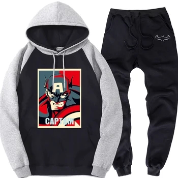 

Captain America And Batman Clothes Suit Spring Autumn Fleece Tracksuit Sports Trouser Men Superhero Brand 2 Piece Set Streetwear