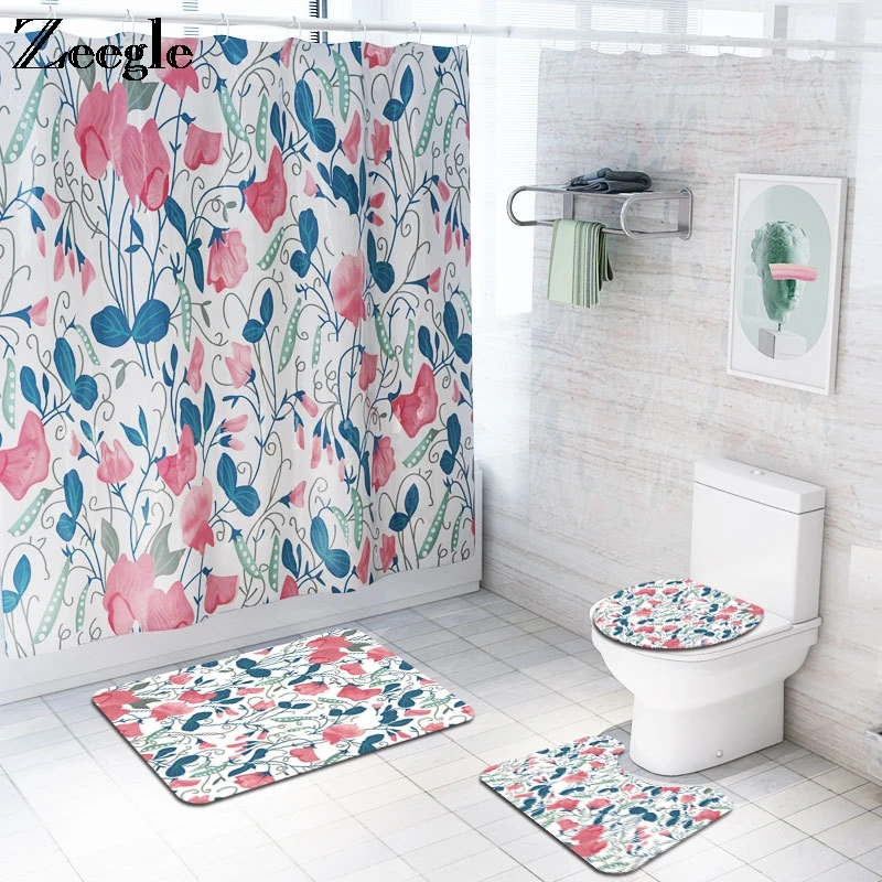 Zeegle Bathroom Curtain Set Washable Toilet Cover Mat Toilet Pedestal Rug Funny Toilet Shower Curtain Ant-slip Toilet Floor Rug