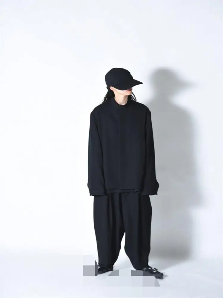 Men's Casual Pants Wide Leg Pants Harlan Pants Spring And Autumn New Black Elastic Waist Hanging Gear Design Fashion Large Size