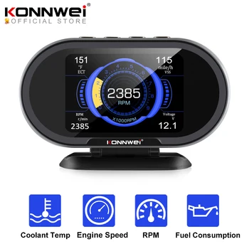 KONNWEI KW206 OBD2-ordenador a bordo con pantalla Digital para coche, escáner OBD 2, medidor de temperatura del agua y consumo de combustible