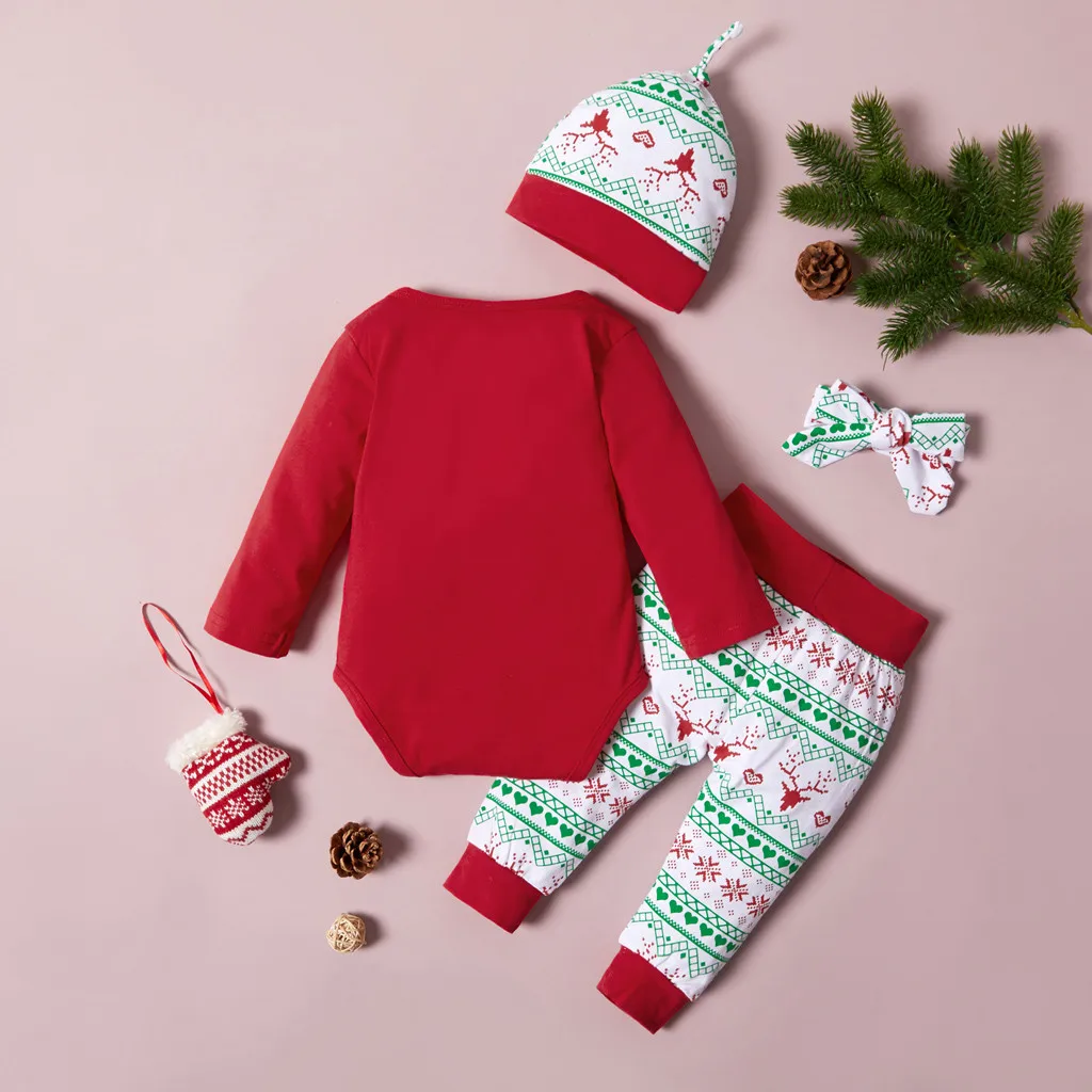 My First Christmas Baby Newborn Infant Baby Boys Girls Christmas Tops Romper Pants Cap Headbands Costume Christmas Romper