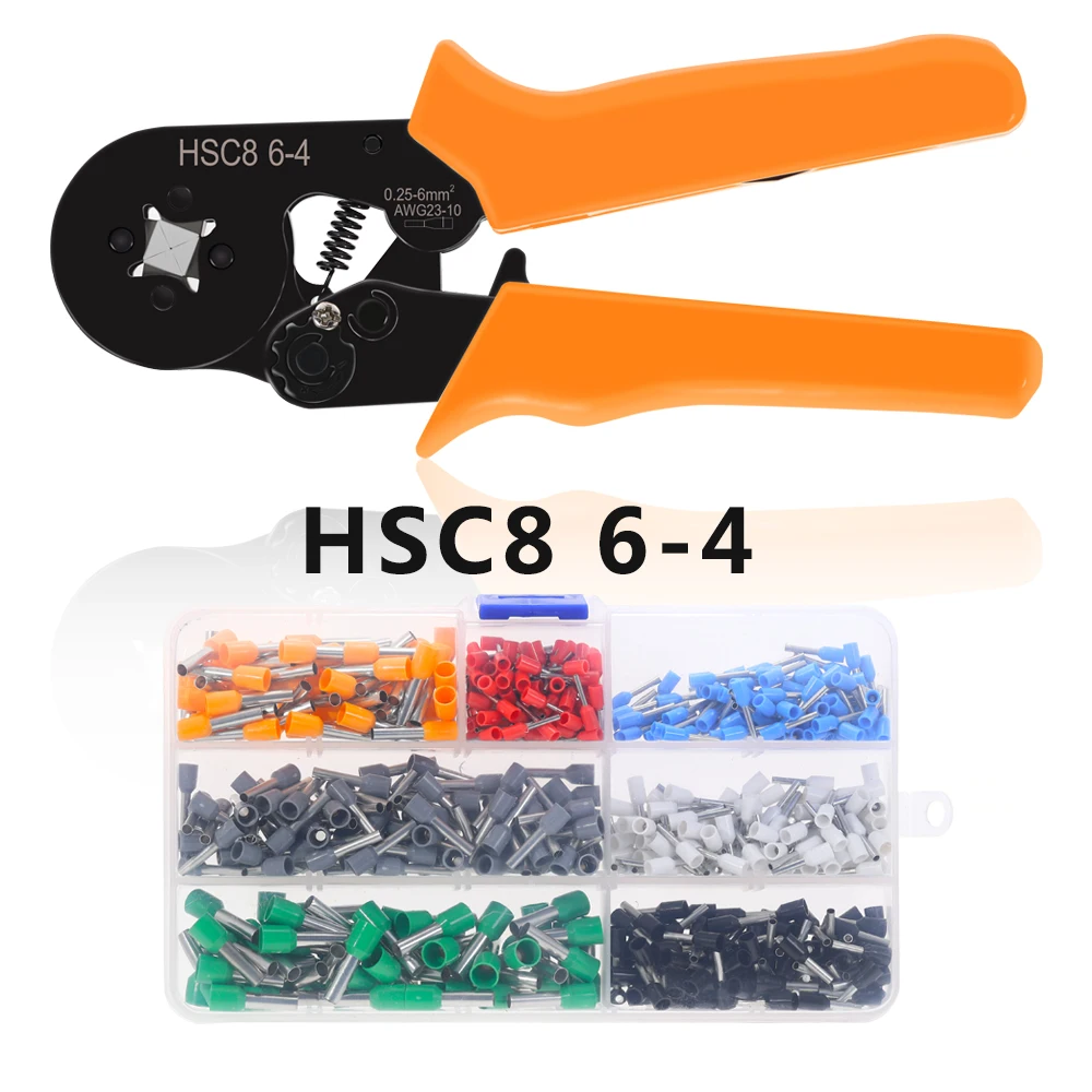 HSC8 6-4 600PCS Мини Электрический зажим 23-10AWG 6-4A с 600 шт. коробка 0,25-6мм2 Высокоточный набор приспособлений для трубчатого терминала прессования - Цвет: HSC8 6-4 600PCS