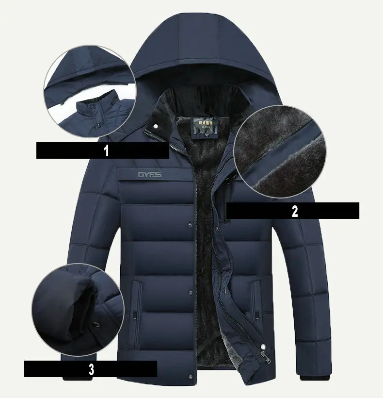 Thick Warm Winter Jacket Men Parka Hooded Business Casual Solid Winter Coat Man Outwear