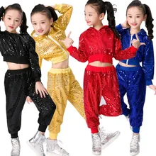 Costumes de danse Hip Hop pour enfants, tenues de Jazz et de salle de bal modernes, à paillettes, sweat à capuche + pantalon,