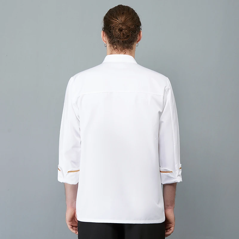 Золотая линия длинный рукав шеф униформа для мужчин и женщин кухонная куртка