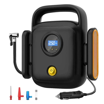 

NEW-Portable 150PSI Car Tire Inflator Digital Screen with LED Light DC12V Pump for Car with Auto/Shut Off Feature Black